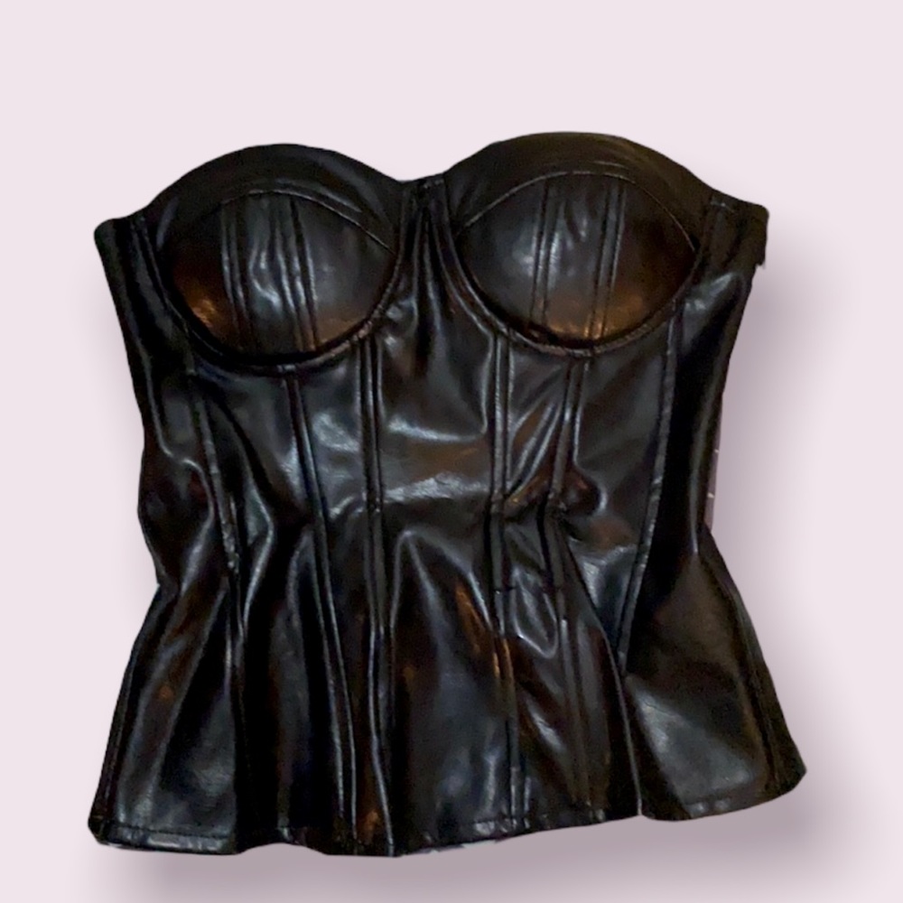 Black Pleather Corset Bustier Top - Size Medium